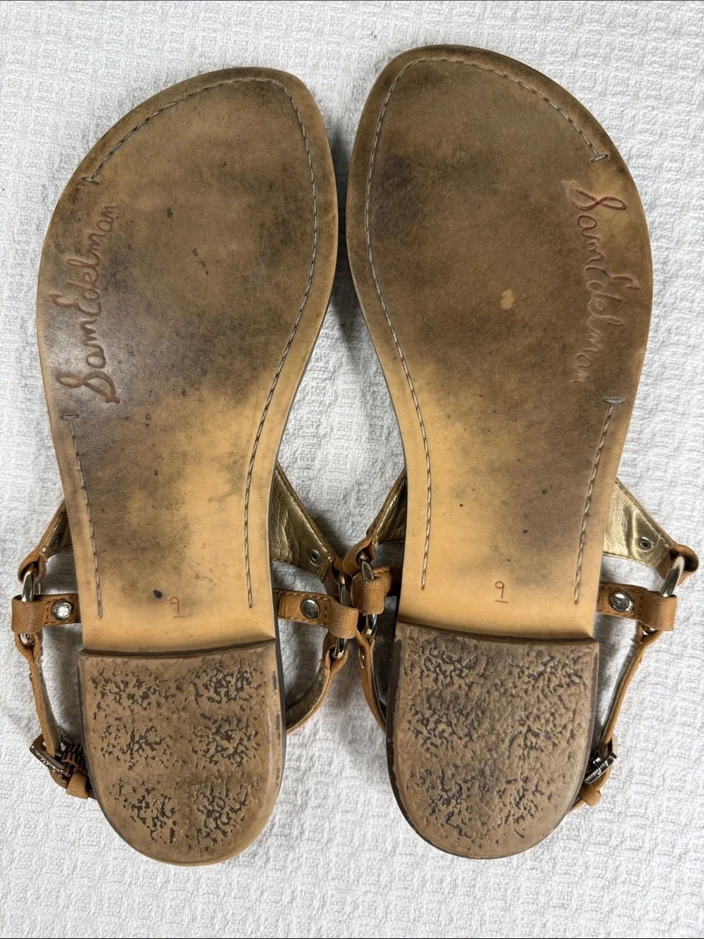 Sam Edelman Greta flat sandal 2 pairs tan and bronze leather size 9